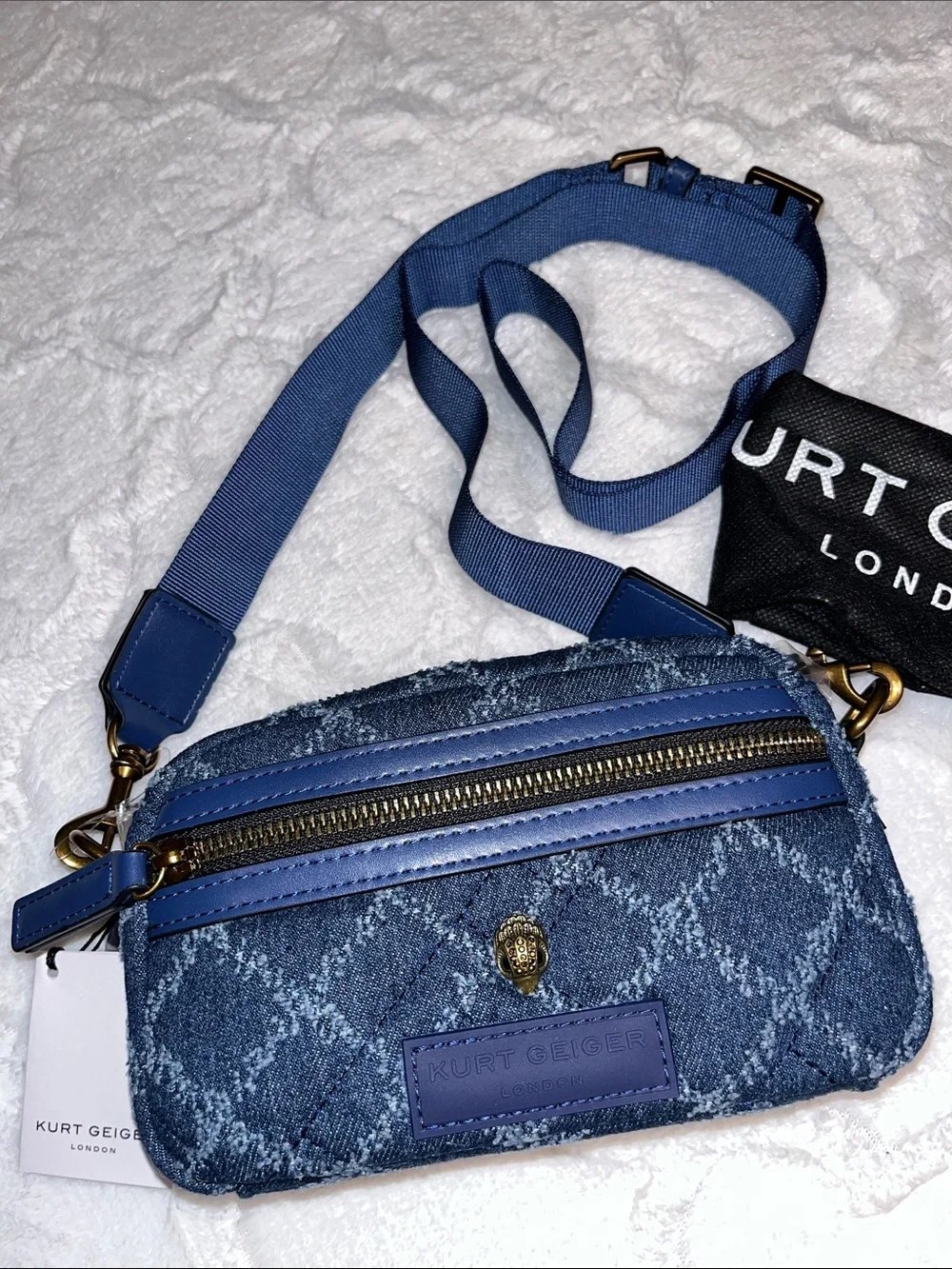 Kurt Geiger NWT! XS Quilted Denim Crossbody Bag - Picture 1 of 13